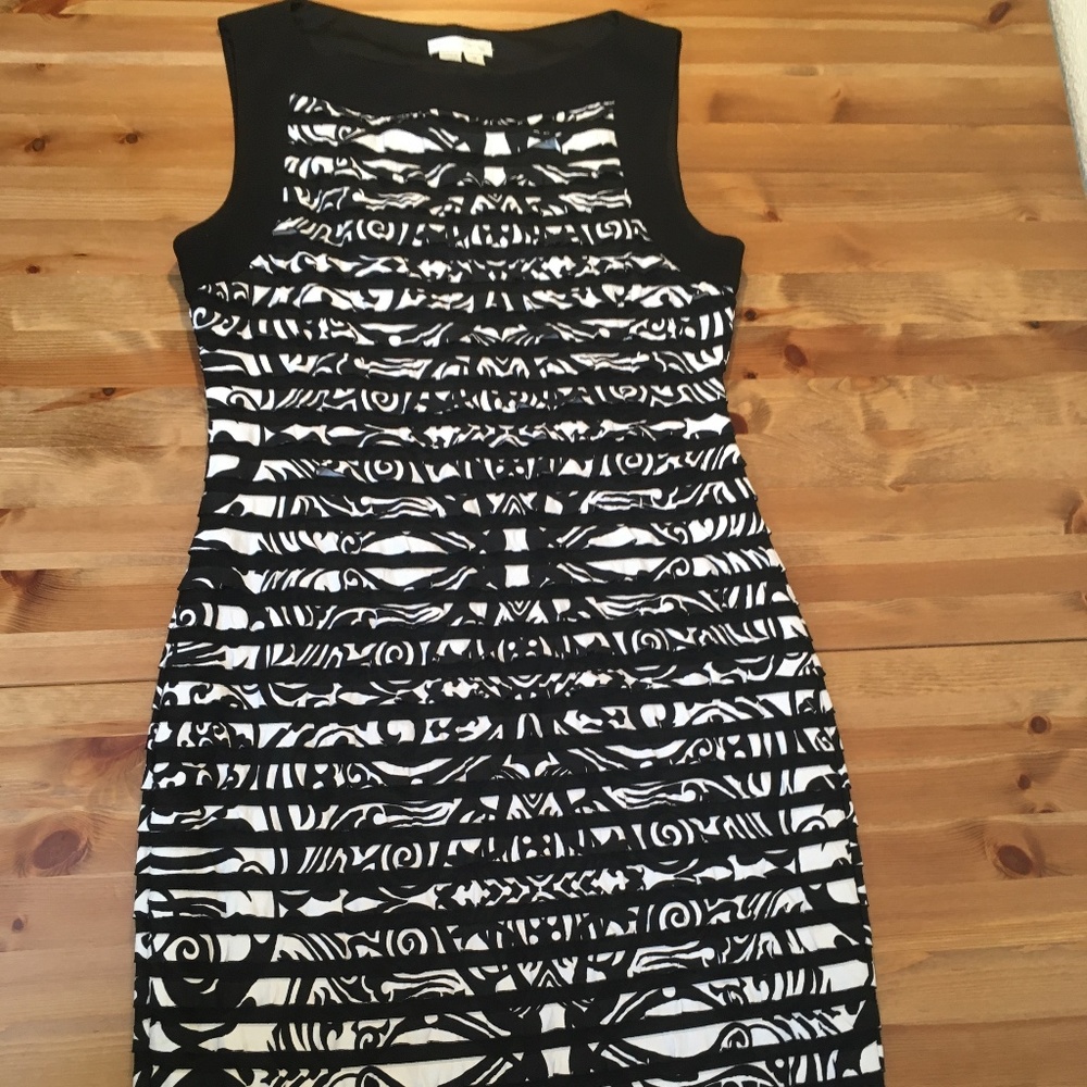Black and White Ruffled Sheath Dress